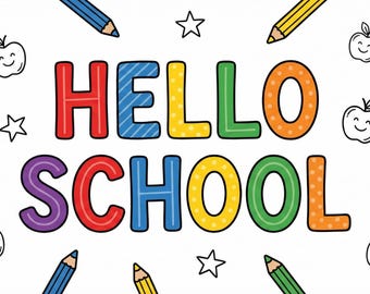 Hello School Font Bundle: Colorful Teacher Letters, Kids Alphabet Art (6 SVG Fonts, OTF Files, Digital Craft Supplies)- Commercial Use