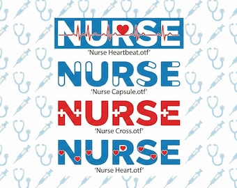 Nurse Font Bundle Medical Styles, 4 Unique Alphabets, Heartbeat & Pill Letters (OTF Files, Cricut Compatible, Digital Download)