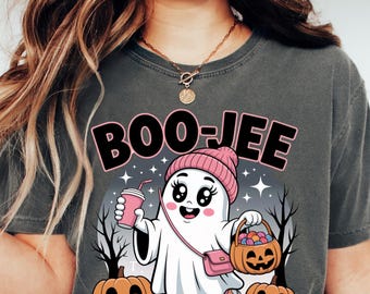 Halloween Geist Shirt - Komfort Farben Halloween Bougie Girly T-Shirt - Lustiges gruseliges Halloween-Geschenk Shirt-Niedliches Lehrer-Grusel-Shirt