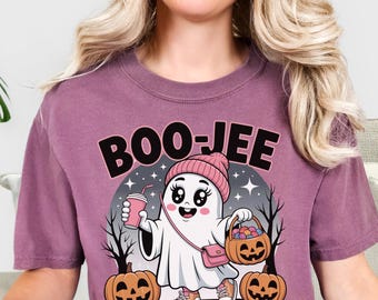 Halloween Geist Shirt - Komfort Farben Halloween Bougie Girly T-Shirt - Lustiges gruseliges Halloween-Geschenk Shirt-Niedliches Lehrer-Grusel-Shirt