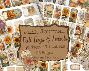 Vintage Fall Tags and Labels: Junk Journal Ephemera (Instant Download, Printable Kit)