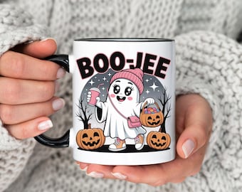 Boo-Jee Halloween Geist Tasse - Halloween Geschenk Tasse mit süßem Girly Geist Design - Gruselige Kaffeetasse - Bougie Halloween Geist Geschenk