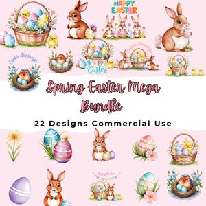 Mega Bundle di clipart PNG di primavera di Pasqua con acquerello, PNG di primavera PNG di Pasqua, Clip art di primavera, Clip art di Pasqua, Buona Pasqua, Uso commerciale