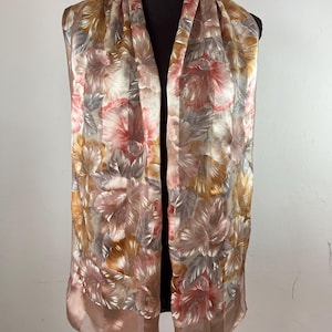 Vintage Pierre Cardin Floral Long Silk Scarf, Neck Scarf, Head Scarf, Abstract Shawl, Vintage Foulard, Women Scarf Accessories Stole Scarves