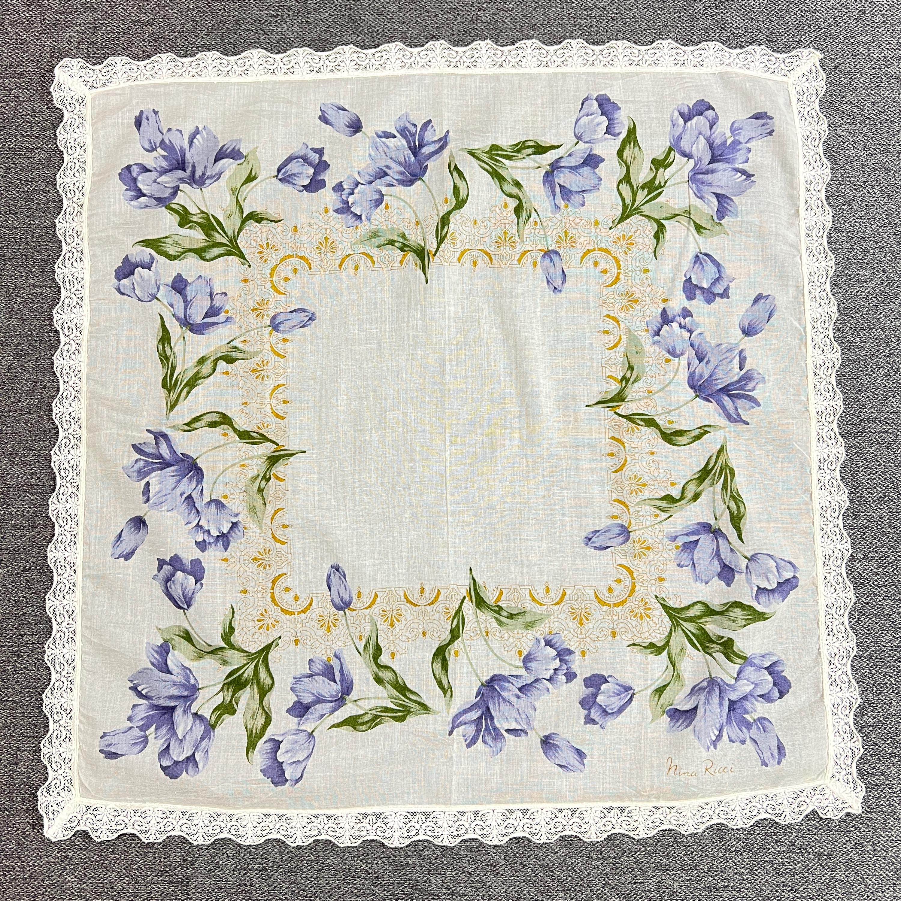 NINA RICCI Floral Pastel cotton neckerchief, bag or hair accessory NWT Vintage Nina Ricci Handkerchief Floral Flower Pattern  main image 2