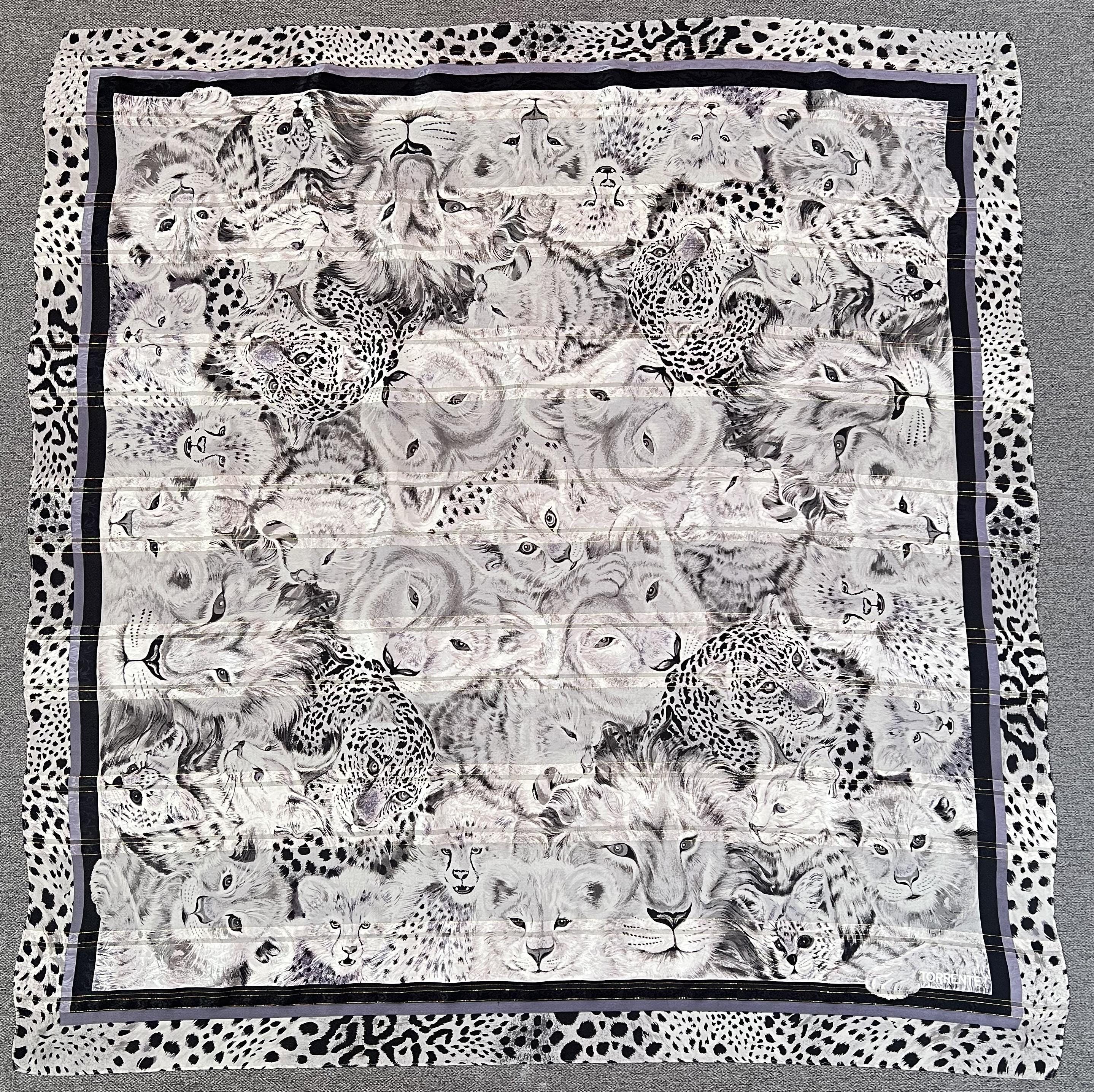 Foulard En Soie 100% Vintage Torrente - Multicolore, Fait Main, Motif Géométrique, Écharpe Élégante