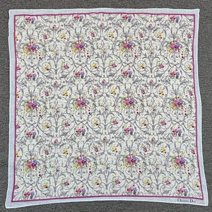 Vintage Christion Dior Floral  Handkerchief Bandana Pocket Square Scarf Neckerchief Headband Neck Wrap Accessories unisex Scarves Head