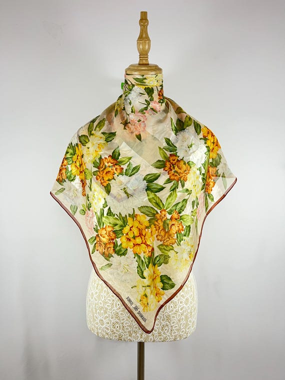Vintage Junko Shiimada Floral Silk Scarf Women Accessories Square Scarf Top Neckerchief Wrap Shawl Neckwear Foulards