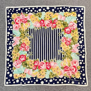 Vintage Yukiko Idamai Floral Handkerchief Bandana Pocket Square Scarf Neckerchief Headband Neck Wrap Accessories Unisex Scarves Head