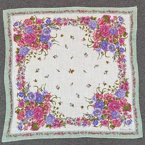 Vintage Christion Dior Floral Handkerchief Bandana Pocket Square Scarf Neckerchief Headband Neck Wrap Accessories unisex Scarves Head