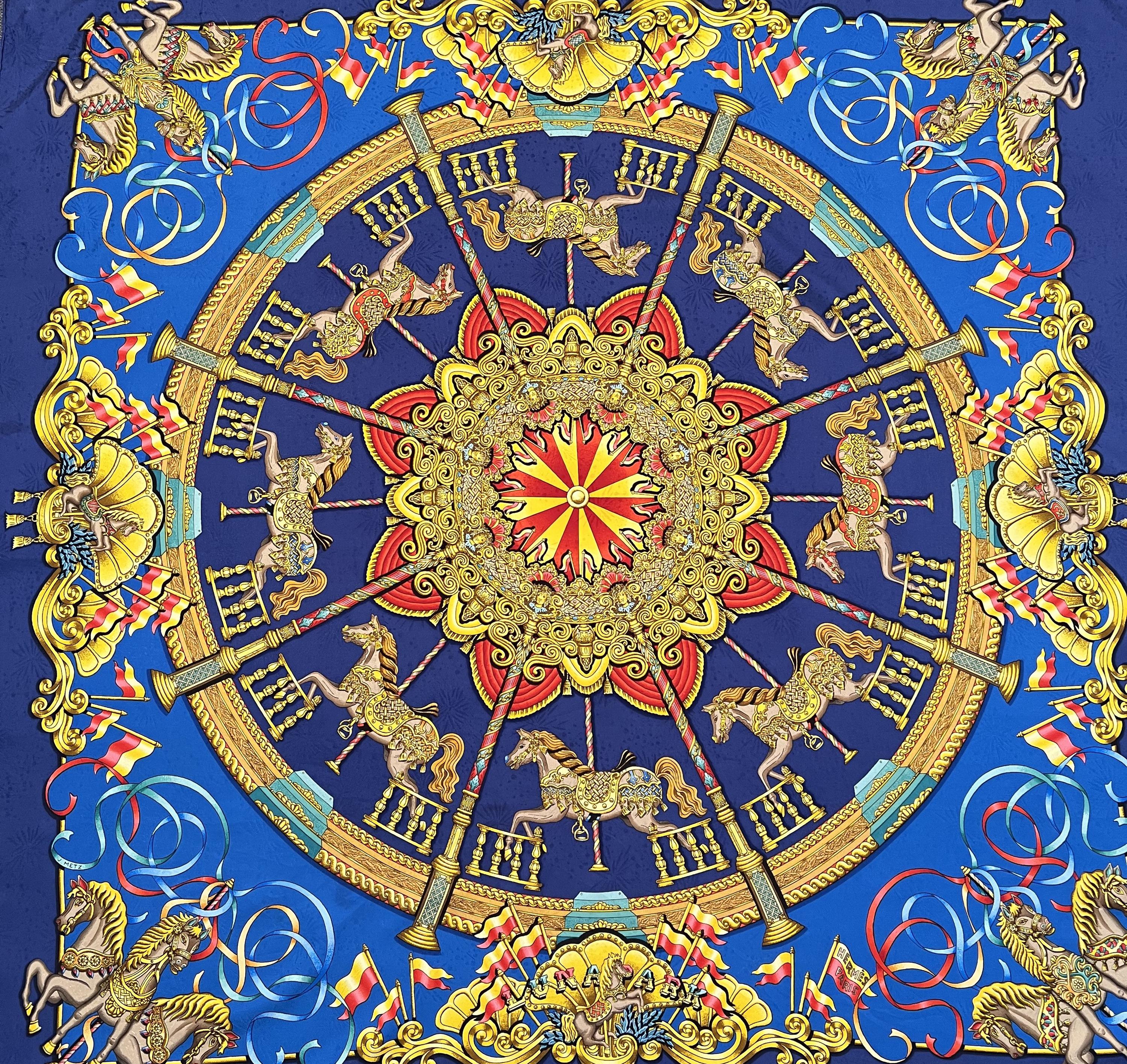 Vintage 90s Hermes Silk Scarf ' Luna Park ' Jacquard Designed by