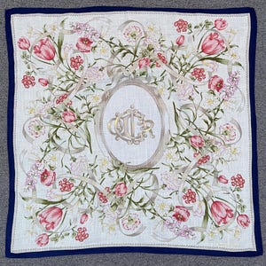 Vintage Christion Dior Floral Handkerchief Bandana Pocket Square Scarf Neckerchief Headband Neck Wrap Accessories Unisex Scarves Head