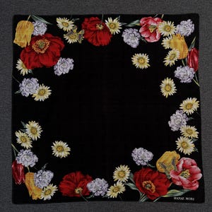 Vintage Hanae Mori Floral Handkerchief Bandana Pocket Square Scarf Neckerchief Headband Neck Wrap Accessories Unisex Scarves Head Scarf