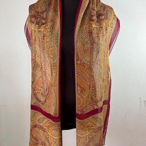 Vintage Lancel Paris Long Silk Scarf, Neck Scarf, Head Scarf, Shawl Scarf, Vintage Foulard, Women Scarf Accessories Stole Scarves