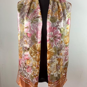 Vintage Pierre Cardin Floral Long Silk Scarf, Neck Scarf, Head Scarf, Abstract Shawl, Vintage Foulard, Women Scarf Accessories Stole Scarves