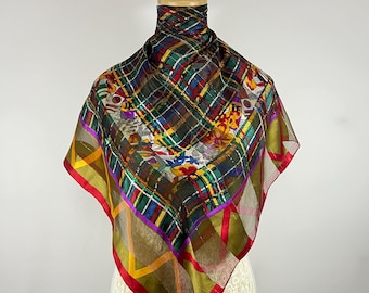 Vintage Louis Feraud Silk Scarf Multicolour Women Accessories Square Scarf Top Neckerchief Wrap Shawl Neckwear Foulards