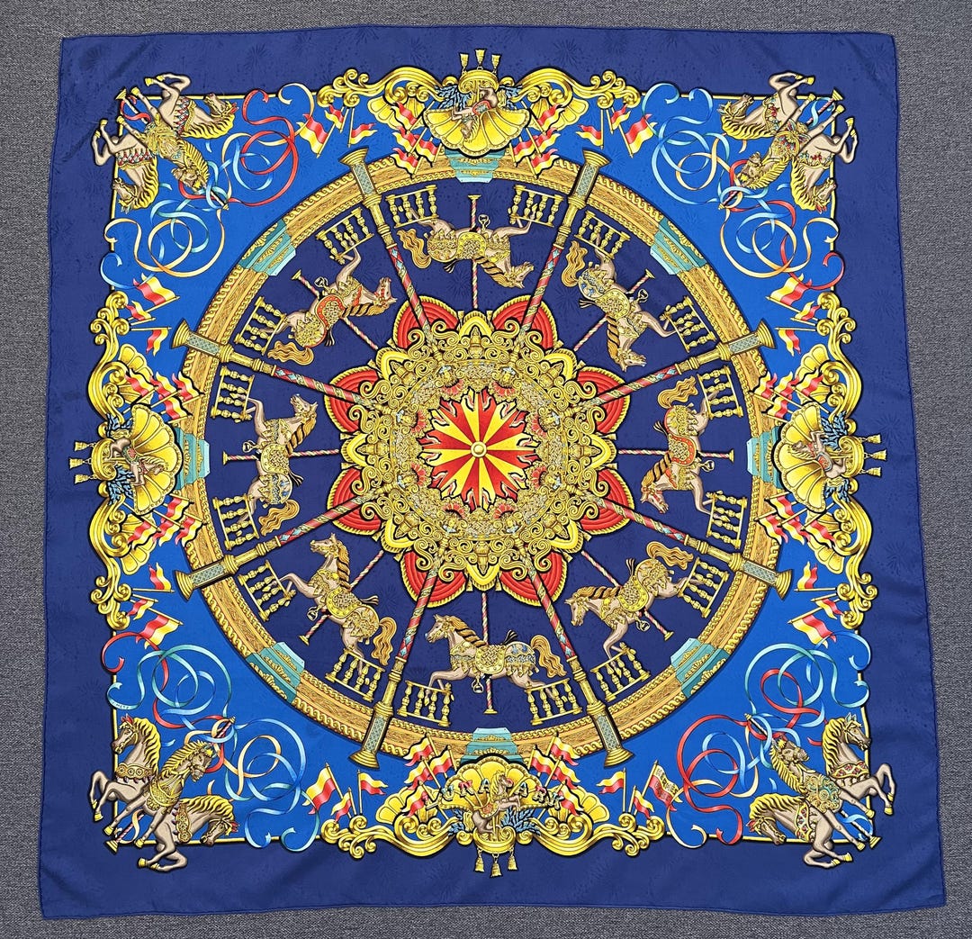 超希少美品HERMESスカーフカレ 90ルナパークJoachim Metz Vintage 90s Hermes Silk Scarf ' Luna Park ' Jacquard Designed by