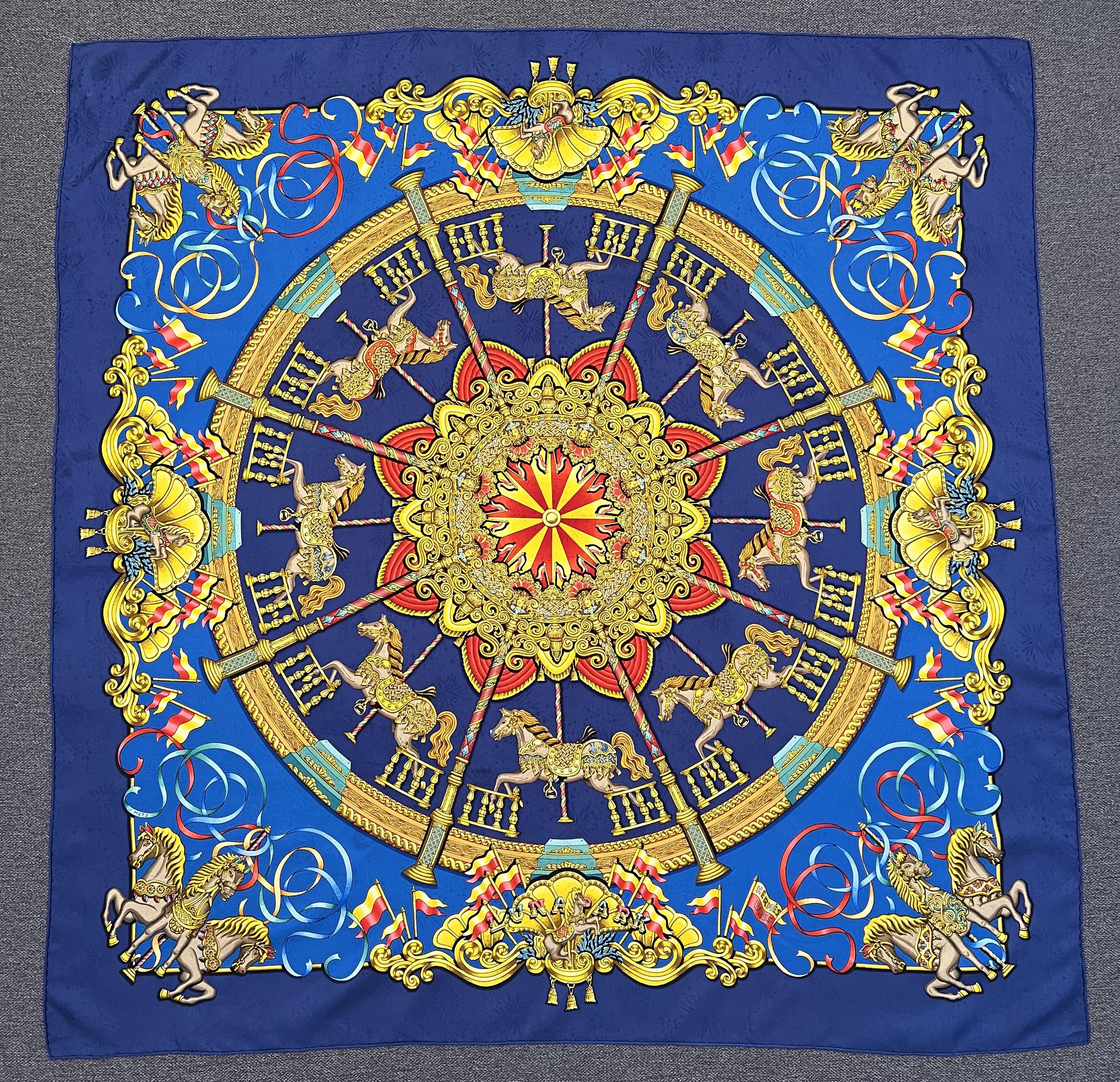 Vintage 90s Hermes Silk Scarf ' Luna Park ' Jacquard Designed by Vintage 90s Hermes Silk Scarf ' Luna Park ' Jacquard Designed by