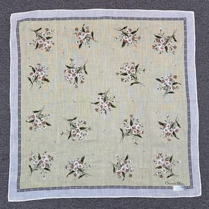 Vintage Christion Dior Floral  Handkerchief Bandana Pocket Square Scarf Neckerchief Headband Neck Wrap Accessories unisex Scarves Head