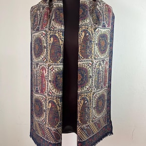 Vintage Paisley Long Silk Scarf, Neck Scarf, Head Scarf, Abstract Shawl, Vintage Foulard, Women Scarf Accessories, Stole Scarves