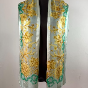 Vintage Roland Munnier Floral Long Silk Scarf, Neck Scarf, Head Scarf,Vintage Shawl, Vintage Foulard, Women Scarf Accessories, Stole Scarves