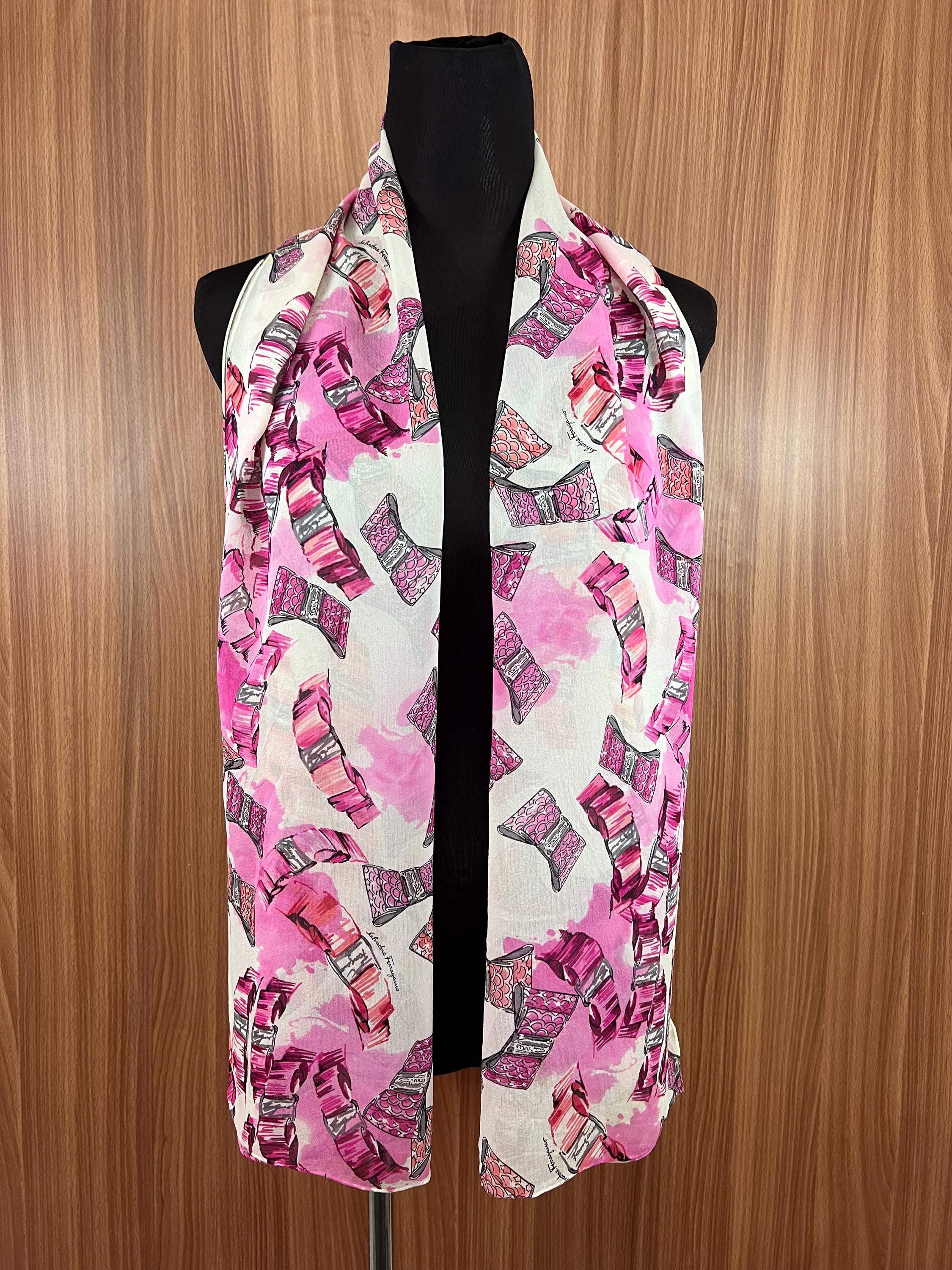 Vintage Salvatore Ferragamo Long Silk Scarf, Neck Scarf, Head