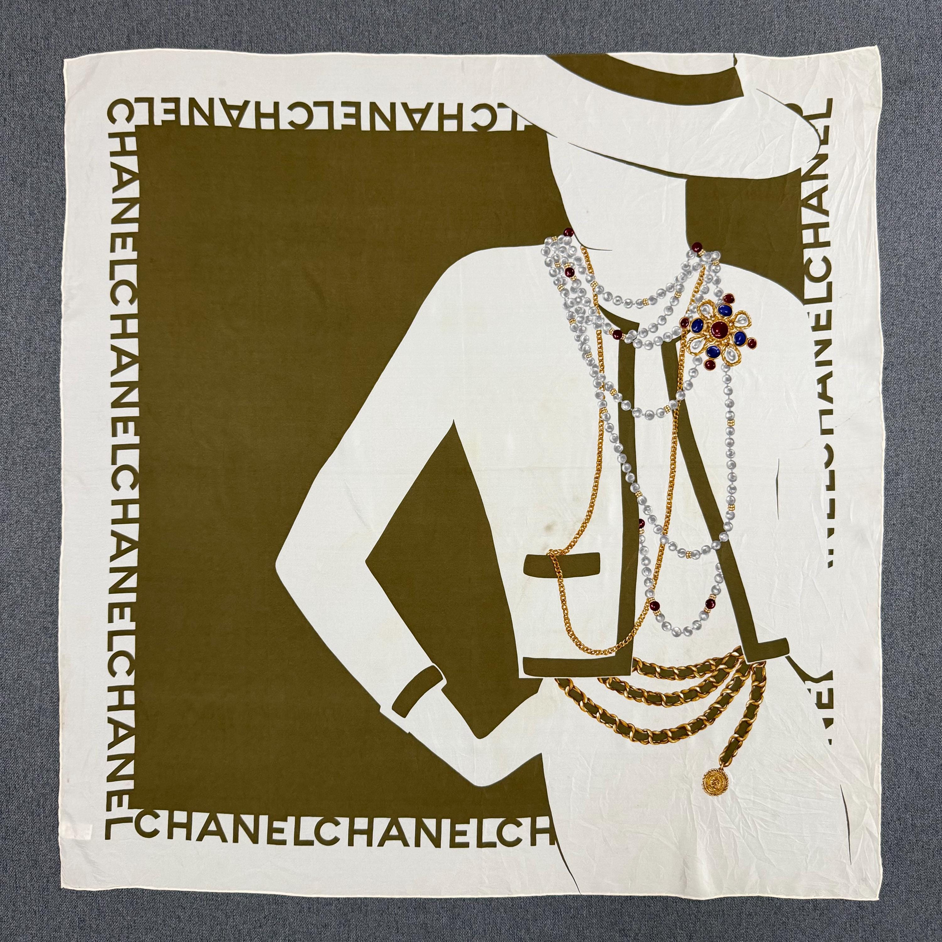 Vintage Chanel Silk Scarf Mademoiselle Chain Print Head Scarf