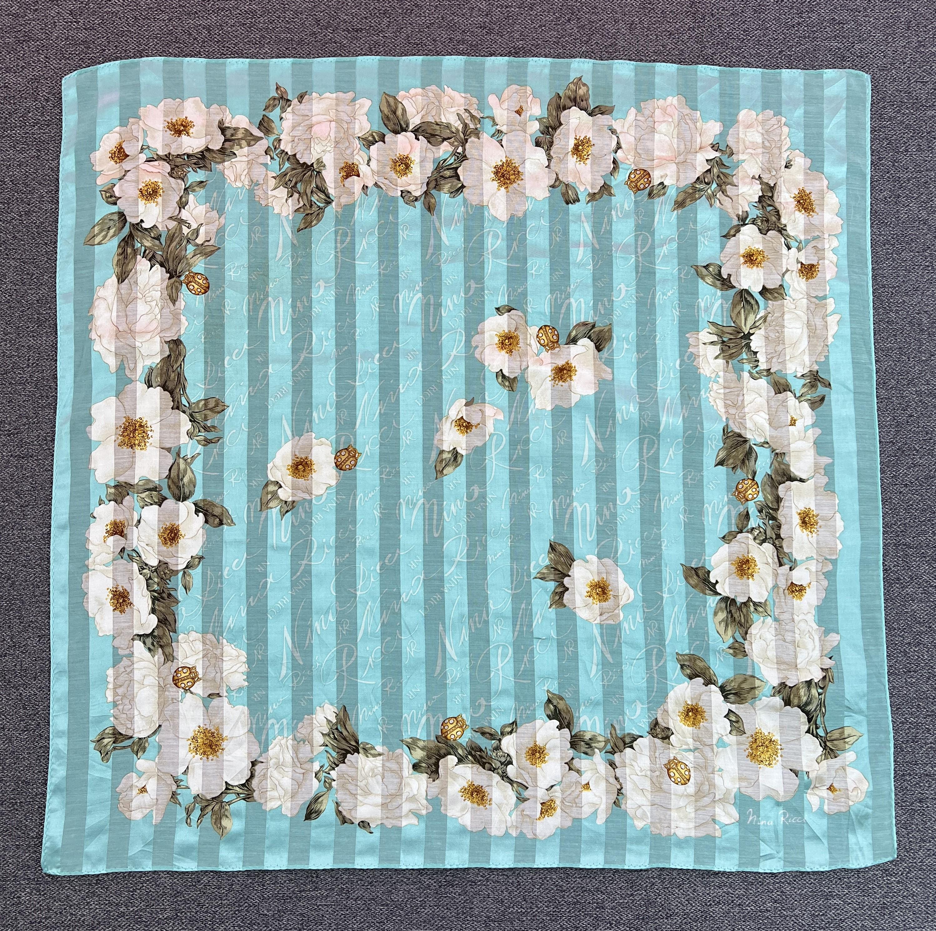 Vintage Nina Ricci Floral Handkerchief Bandana Pocket Square Scarf