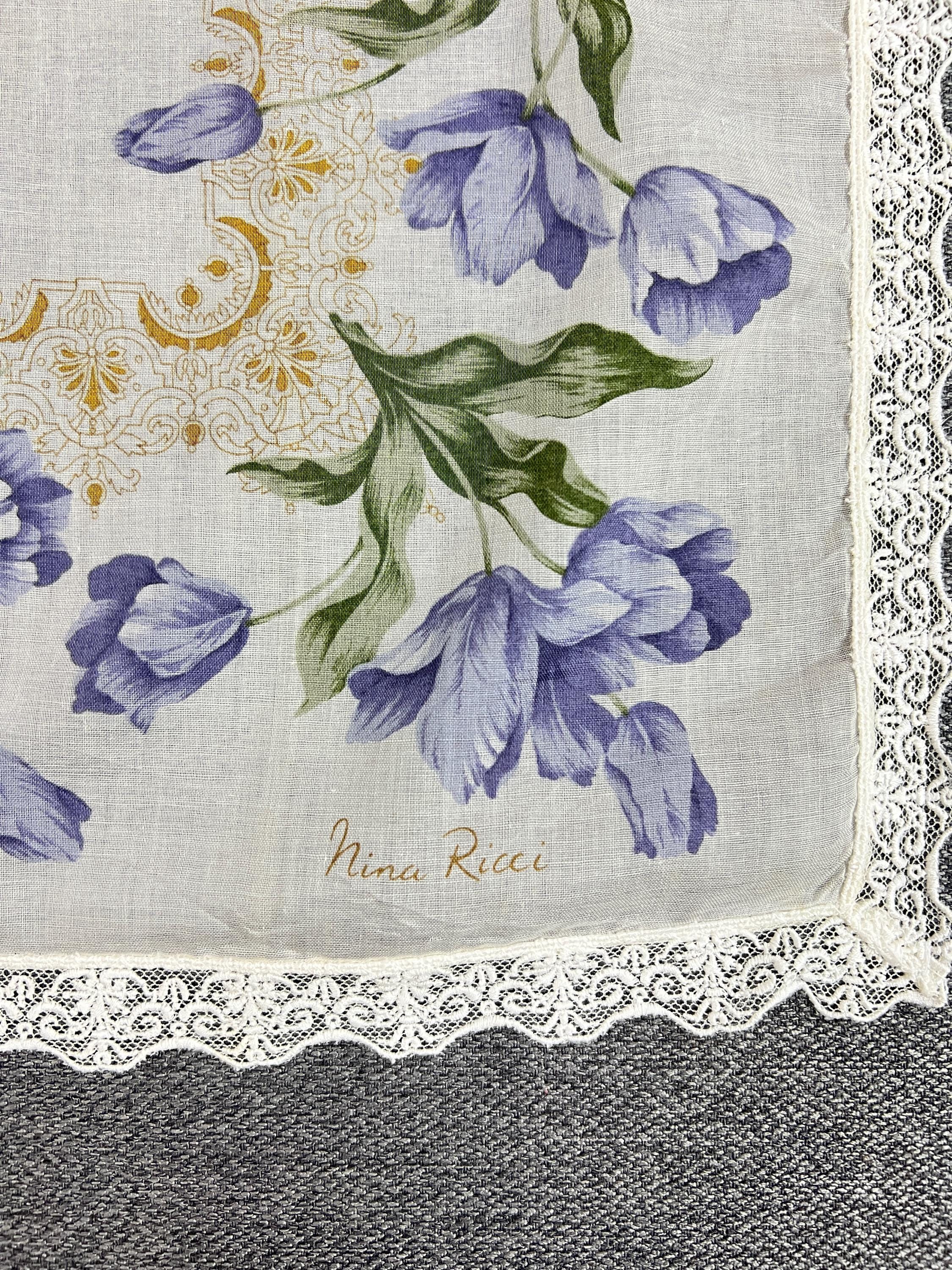 NINA RICCI Floral Pastel cotton neckerchief, bag or hair accessory NWT Vintage Nina Ricci Floral Handkerchief Bandana Pocket Square  main image 4