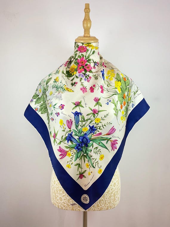 Vintage Mantero Floral Silk Scarf Multicolour Women Accessories Square Scarf Top Neckerchief Wrap Shawl Neckwear Foulards