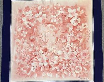 Vintage Nina Ricci Floral Silk Scarf Women Accessories Square Scarf Top Neckerchief Wrap Shawl Neckwear Foulards