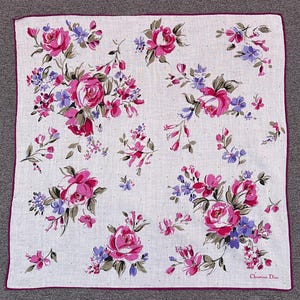 Vintage Christion Dior Floral Handkerchief Bandana Pocket Square Scarf Neckerchief Headband Neck Wrap Accessories Unisex Scarves Head