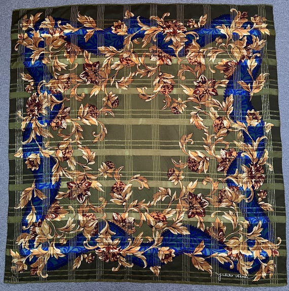 Vintage Yukiko Idamai Floral Silk Scarf Women Accessories Square