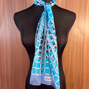 Vintage Roland Munnier Long Silk Scarf, Neck Scarf, Head Scarf, Shawl Scarf, Vintage Foulard, Women Scarf Accessories Stole Scarves