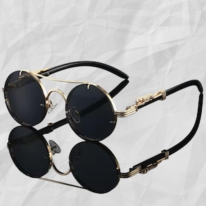 Black Round Steampunk Sunglasses For Men And Women, Men's and women's retro oval sunglasses, Classic eyewear, Eyeglasses, Shades Glasses