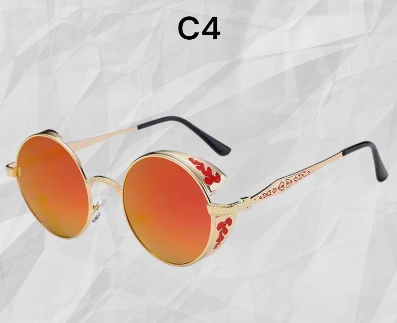 Golden Red Round Steampunk Sunglasses For Men And Women, Men's and women's retro oval sunglasses, Classic eyewear, Eyeglasses, Oval sunglass