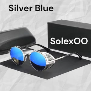Blue Round Metal Sunglasses Cobalt Blue Lens Retro Goth