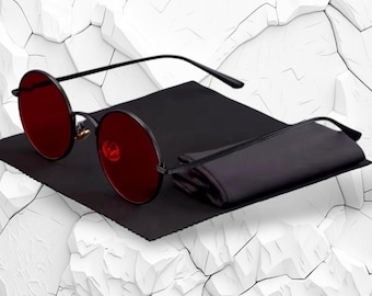 Black Red Steampunk Sunglasses For Men And Women, Men&#39;s and women&#39;s retro oval sunglasses, Classic eyewear, Eyeglasses, Shades Glasses