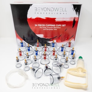 24x Hijama Cupping Massage Set with Pump plus 12x Magnets and Extension Tube