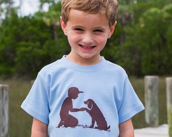 Boy with a Boykin Short Sleeved Nostalgic Graphic Tee in Sky with Chocolate Brown