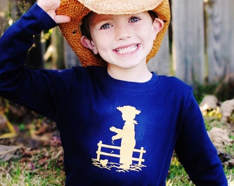 CLEARANCE Little Farmer Long Sleeved Nostalgic Graphic Tee in Navy with Wheat