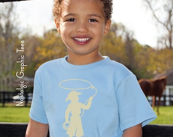 SALE Cowboy Short Sleeved Nostalgic Graphic Tee in Steel Blue with Khaki--Our Best Selling Design