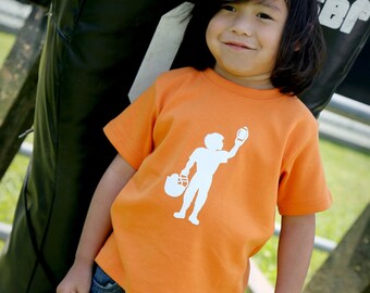 CLEARANCE Football Player Short Sleeved Crew by Nostalgic Graphic Tees in Orange with White