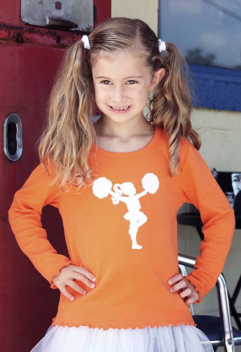 Little Cheerleader Nostalgic Graphic Tee Orange with White Free Shipping image 2