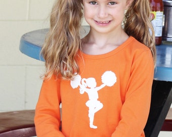 Little Cheerleader Nostalgic Graphic Tee - Orange with White Free Shipping