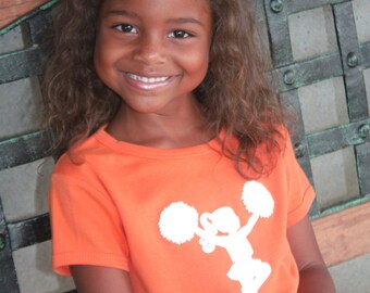 WAREHOUSE SALE Little Cheerleader Nostalgic Graphic Tee in Short Sleeves - Orange with White