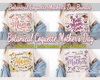 Coquette Floral Mama PNG Bundle, Botanical Mother's Day Clipart (Digital Download)