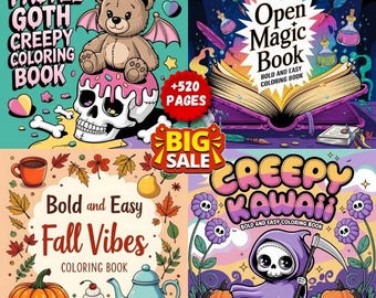 Mega Coloring Pages Bundle: Fall, Goth, Space, Kawaii (Digital Download)