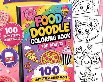 Libro da colorare a tema cibo per adulti, 100 pagine vivaci e facili da colorare (download in PDF)