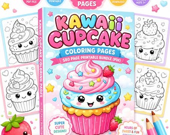 Cupcake Coloring Pages PDF, 580 Kawaii Dessert Printable Coloring Bundle